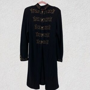 Millma Bolivia Alpaca Knit Long Coat Sweater Black Embroidered Women M Cozy Chic